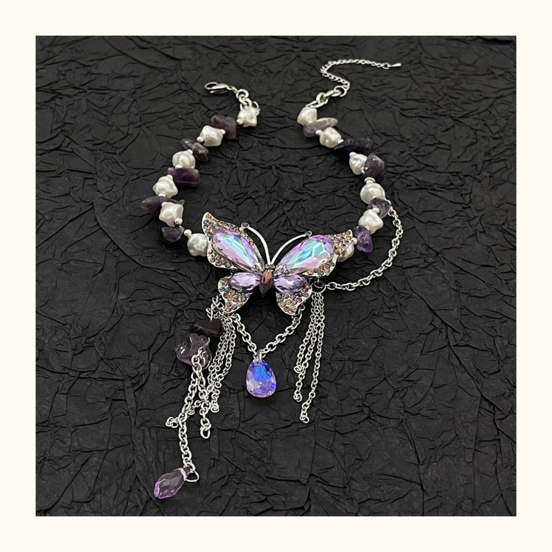 Heavy Craft Purple Butterfly Necklace for Women Choker Light Luxury Niche Design Sense High-end Clavicle Chain 2025 New Model