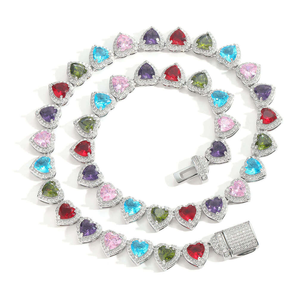 Ins 10mm Heart Micro-Paved Pink Zircon Necklace Personality Sweet Women's Hip-Hop Accessories 318a