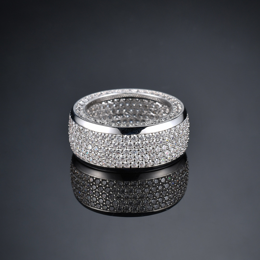Luxury Jewelry Moissanite Hip Hop Micro Pave Diamond Unisex Classic Versatile Cylinder Ring