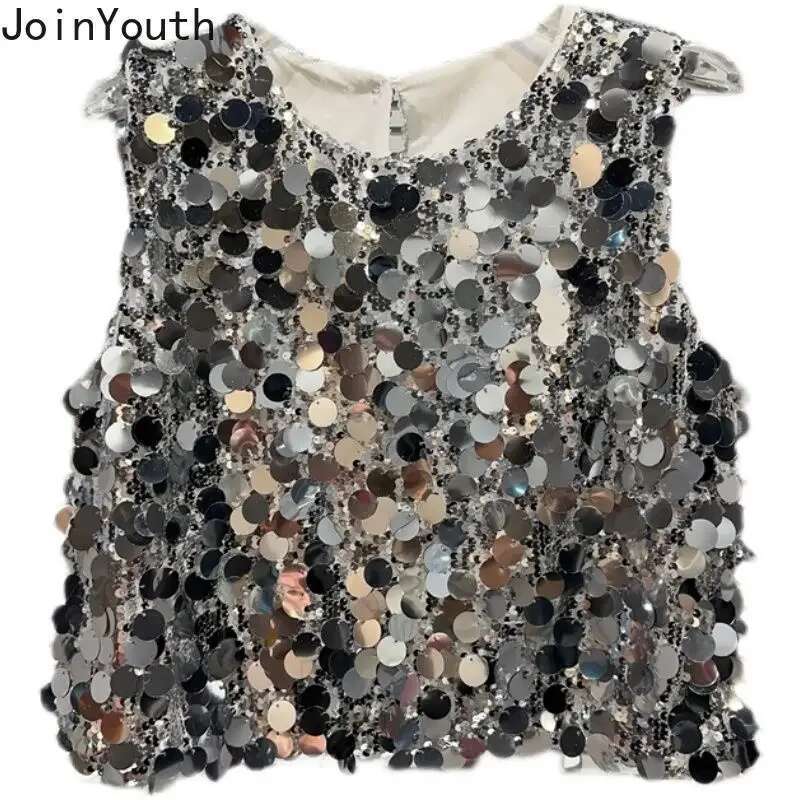 Heavy Sequined Y2k Tops Womens Clothing Fashion Loose Tanks 2025 Ropa Mujer Sleeveless Korean Summer Camis Sexy Crop Top 27t781