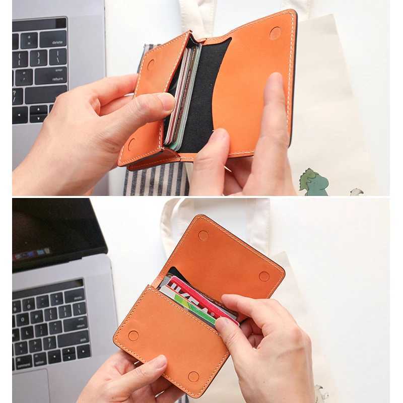 Business Card Case Genuine Leather Men Wallets Magnetic Coin Purses Cowhide Canvas Women Money Bag Z250621