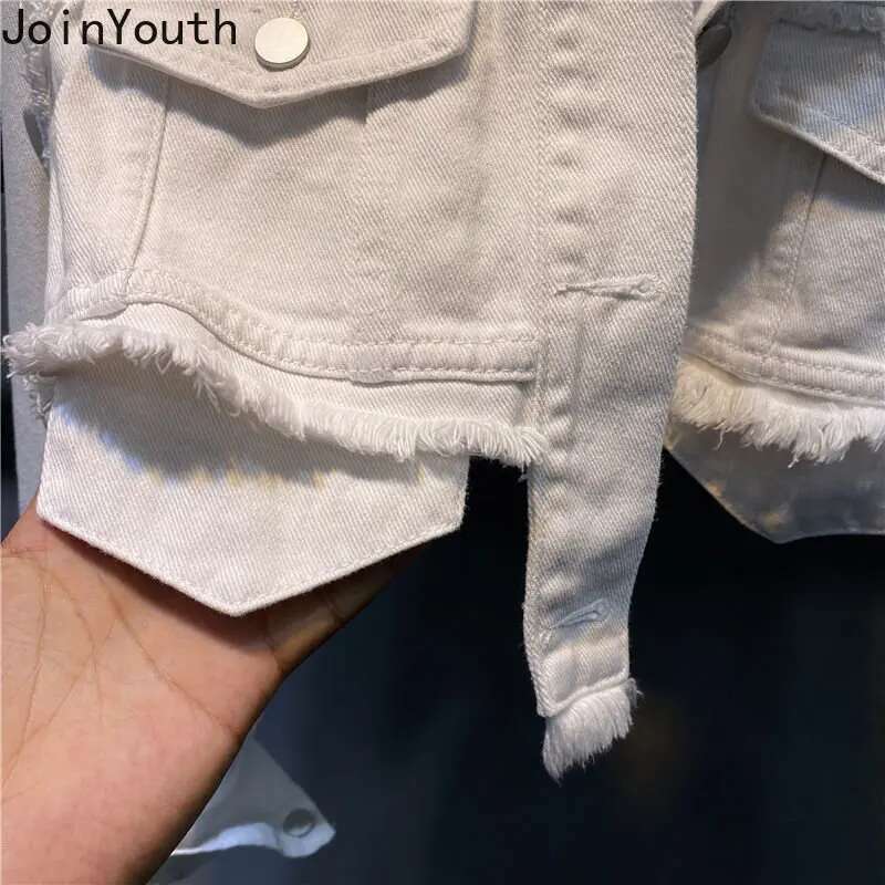 Streetwear Crop Tops Fashion Denim Jacket Womens Clothes Korean Harajuku Y2k Top Casual White Slim Fit Coat 2025 Ropa Mujer