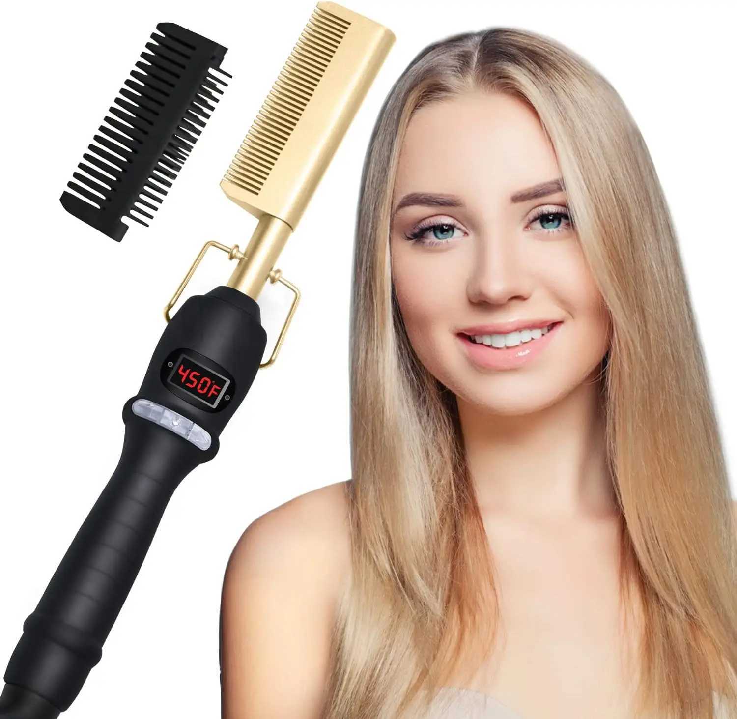 Dry And Wet Straight Hair Curling Copper Comb Bangs Straight Hair Electric Heating Curling Comb Hair CombXJ250621