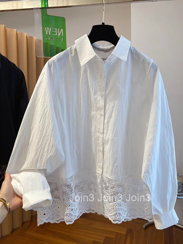 Temperament Lady Tops Blouses for Women 2025 Blusas Mujer De Moda Long Sleeve Hollow Out Oversized Shirts Fashion White Blouse