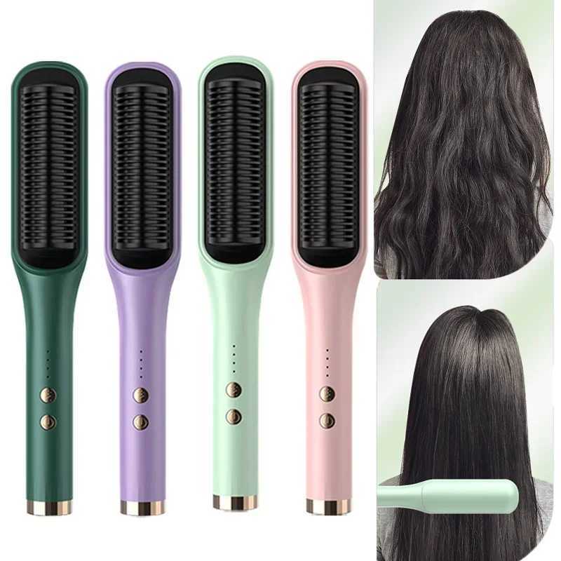 3 in 1 Electric Hot Heating Comb Hair Straightener Professional Mini Ceramic Brush Hair Straightener Brush Hair Styling ToolXJ250621