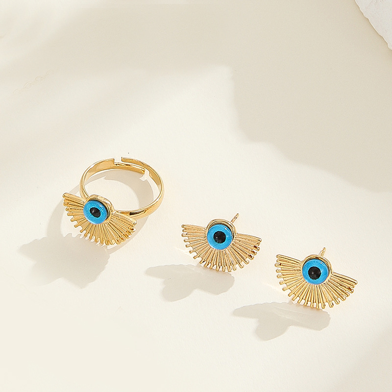 Ring Necklace Jewelry Set Devil's Eye Oil Drop Earrings Design Clavicle Chain