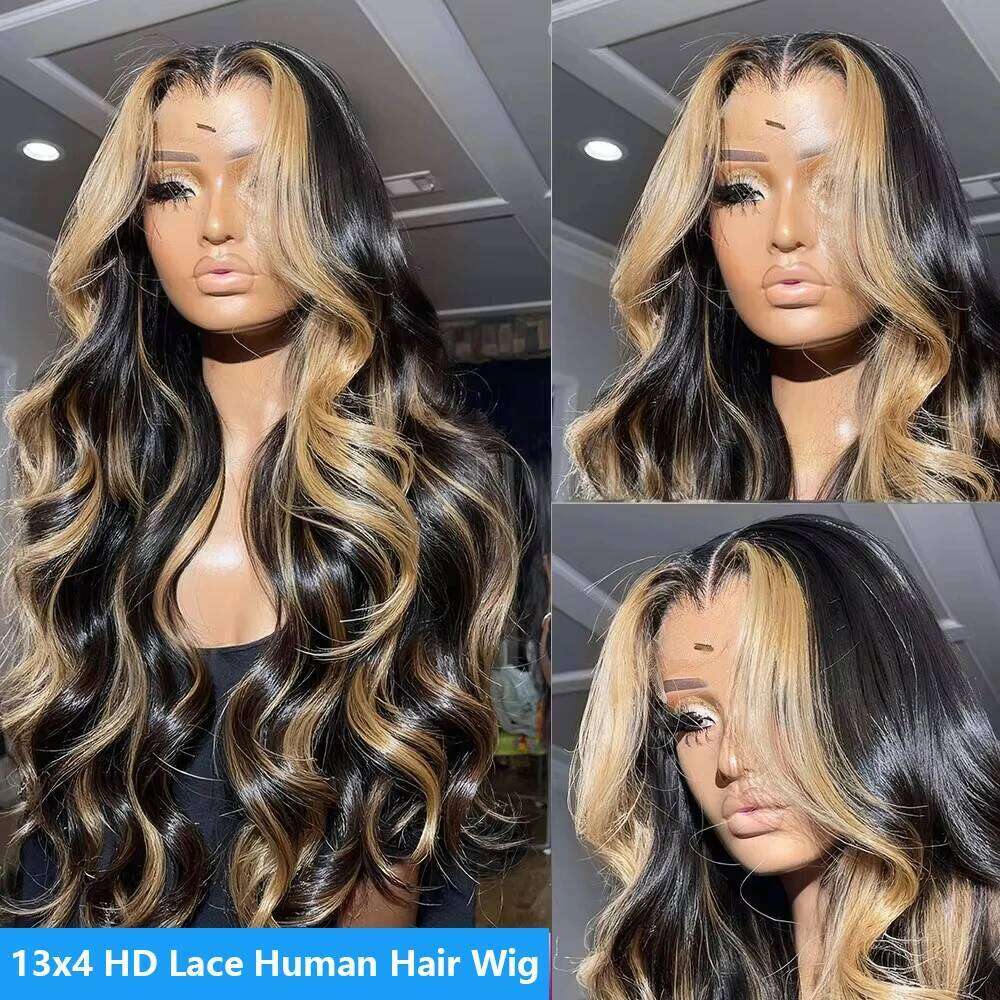 1B/27 Highlight Body Wave 13x4 Frontal Wig 200 Density Brazilian Ombre Blonde Colored Lace Front Human Hair Wigs
