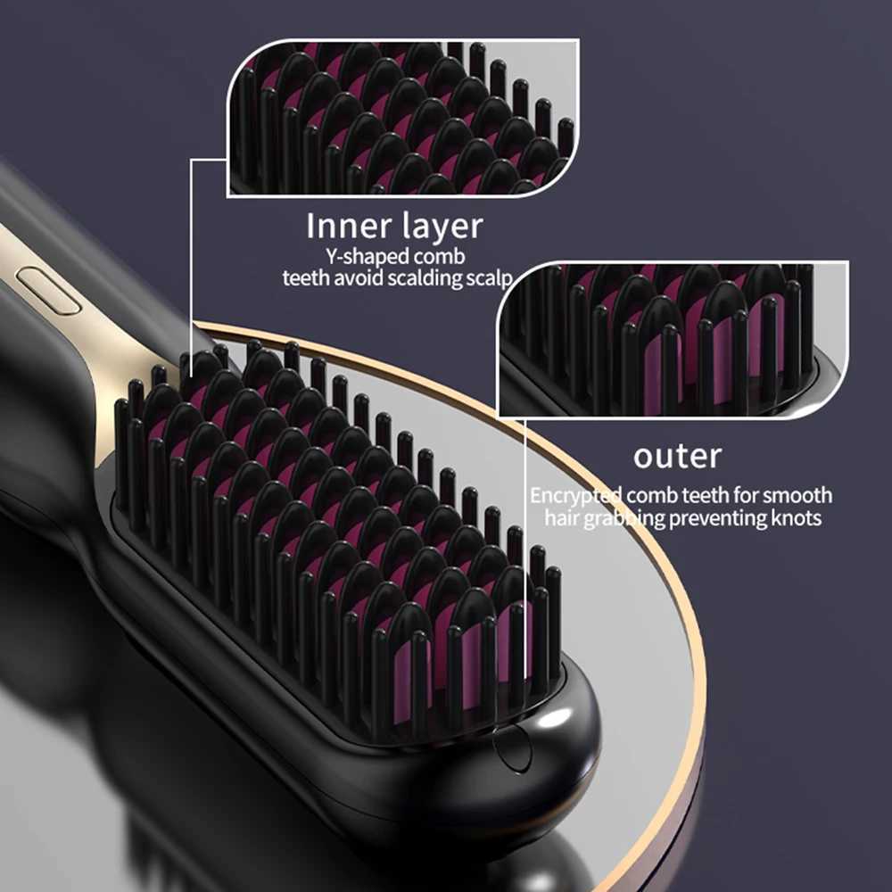 Wireless Hair Straightener Brush Women Fast Heating Hair Comb Professional Portable Hair Care Straight Styling Tools RechargableXJ250621
