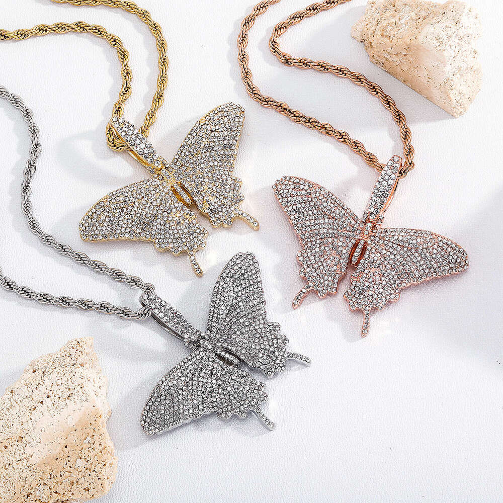 INS Style Bling Super Shiny Alloy Full Dia Butterfly Pendant High-end Women's Necklace