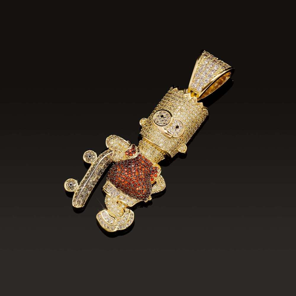 Cartoon Character Simpson Pendant Copper Inlaid Zircon Full Dia Unisex Trendy Necklace Jewelry