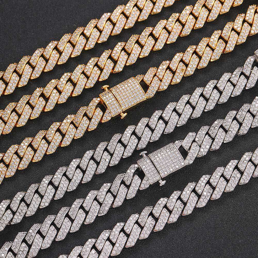 15mm Elastic Buckle Dia Cuban Chain Zircon Necklace Hip Hop Men's Bracelet Personality Jewelry eaba