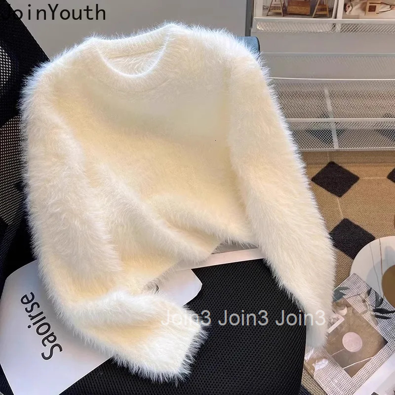 Furry Black Jumper Cropped Pullovers Women O-neck Soft Sueter Mujer Knitted Sweater Tops Korean Pull Femme Autumn Winter Clothes