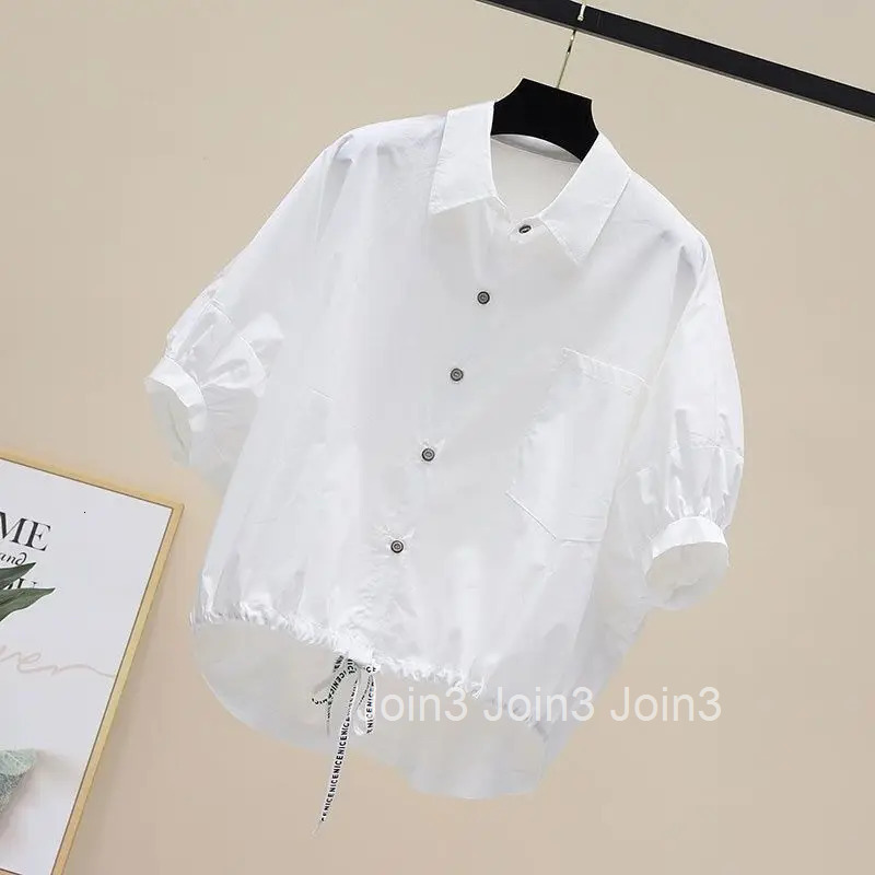 Short Sleeve Irregulat Shirts for Women 2025 Blusas Mujer De Moda Korean Oversized Tops Casual Fashion Drawstring White Blouses