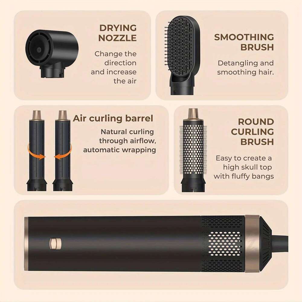 5 In 1 Blow Negative Ionic Hot Air Brush Electric Hair Dryer With Comb For Fast Drying Curling