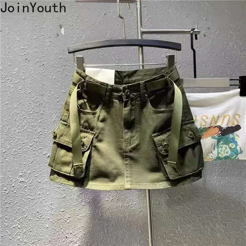 Harajuku Women Skirt 2025 Faldas Mujer De Moda Casual Fashion Korean Jupe Slim Waist Pockets Summer Saia Bodycon Mini Y2k Skirts