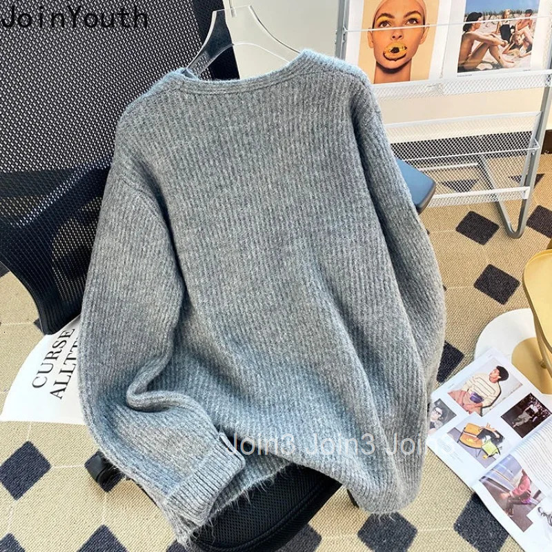 Oversized Pullovers Women Fall Winter Clothing Thicked Jumper V-neck Casual Fashion Knitted Sweater Y2k Tops Korean Sueter Mujer