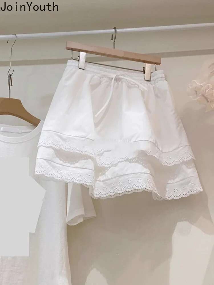Fashion Skirts for Women Fashion Summer Jupe 2025 Faldas Mujer De Moda Korean Tunic Saia Patchwork Lace A-line White Mini Skirt