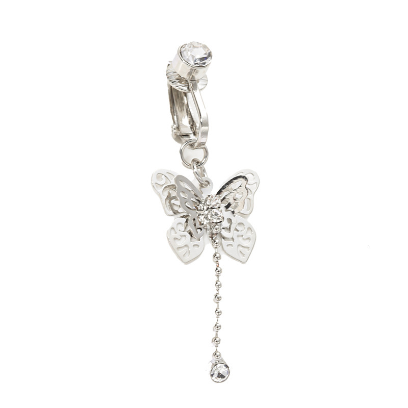 Fashion Ring Long Tassel Personality Butterfly Inlaid Zircon Design Belly Button Clip No Piercing Needed