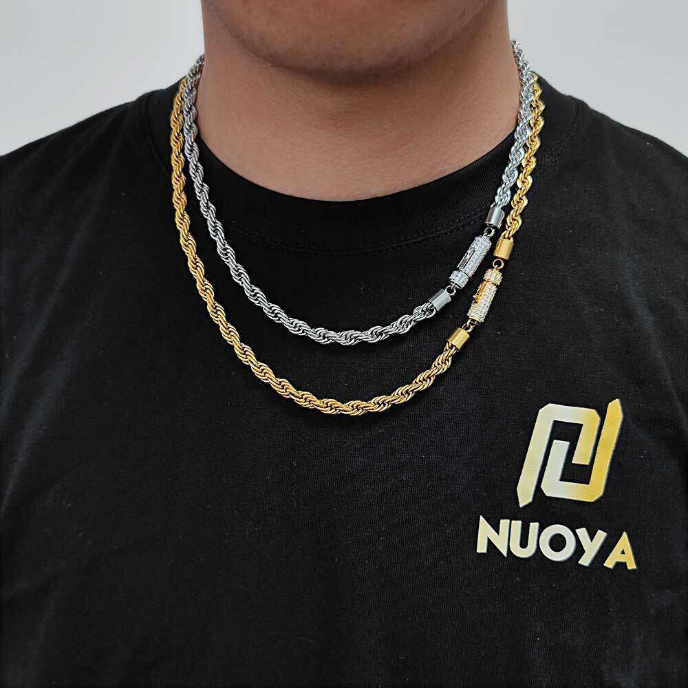 6mm Stainless with Dia Buckle, Twist Chain Men's Necklace, Hip-Hop Jewelry, Titanium Steel Bracelet d10c