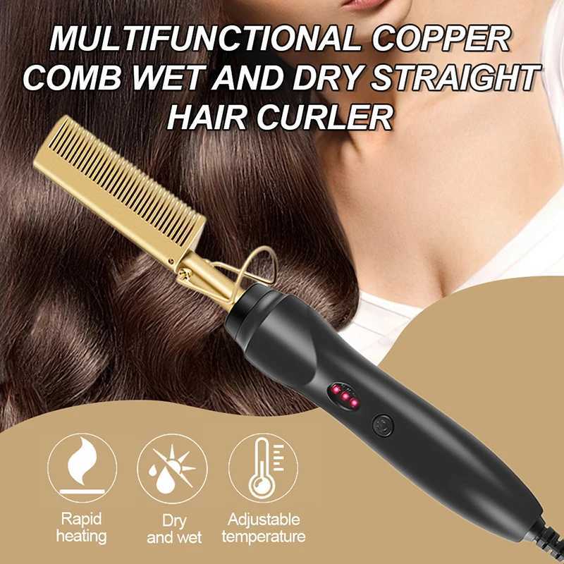 Professional 2-in-1 Straightener Curler Hair Comb Wet/Dry Flat Irons with Hot Heating Plastic Handle Travel-friendlyXJ250621