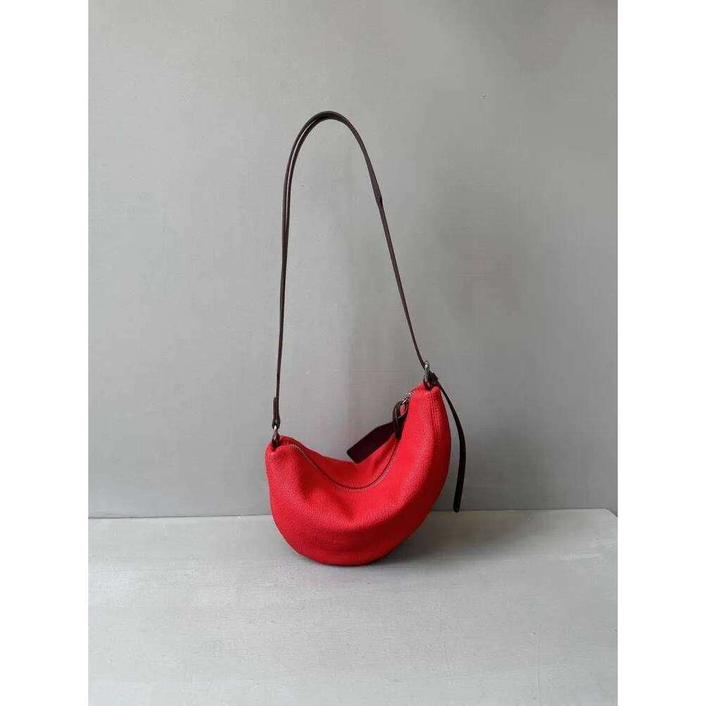 Women Half Moon Versatile Splicing Together Cowhide Genuine Leather Casual Shoulder Fashion Underarm Handbag Crossbody Bag