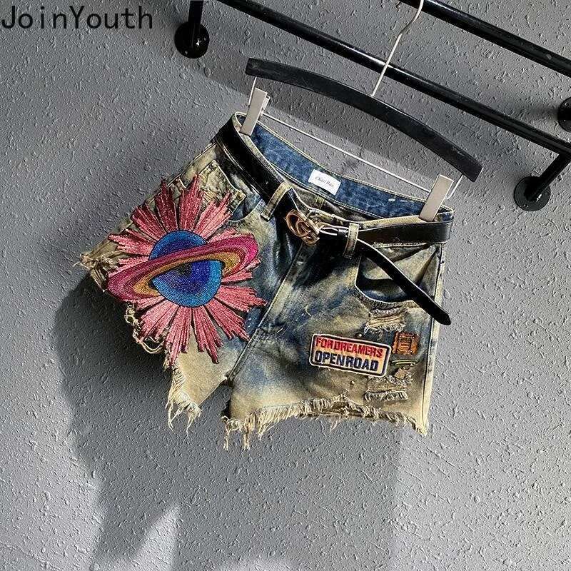 Korean Shorts for Women High Waist Denim Wide Leg Pants 2025 New Bottoms Streetwear Fashion Casual Pantalones Cortos De Mujer