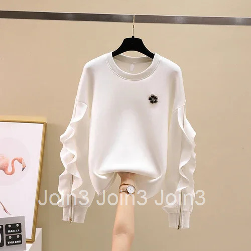 Joinyouth Clothes for Teens Korean Fashion Sweatshirts Women O-neck Ruffles Zipper Pullovers Tops Loose Casual Sweet Hoodies