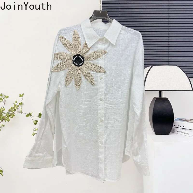 Heavy Diamond Floral Blouses Women Clothing Long Sleeve Casual Chic Solid Color Shirts 2025 Camisas De Mujer Loose Tops Female