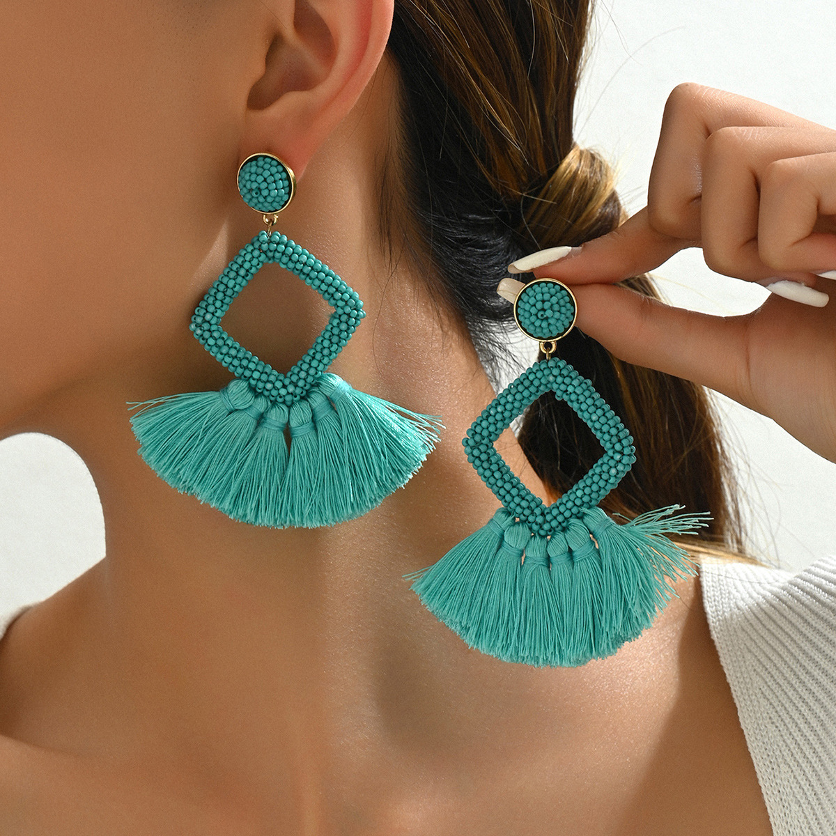 Fashion Commuter Style Personality Earrings For Women Dot Bead Studs High-End Tassel Ear Jewelry