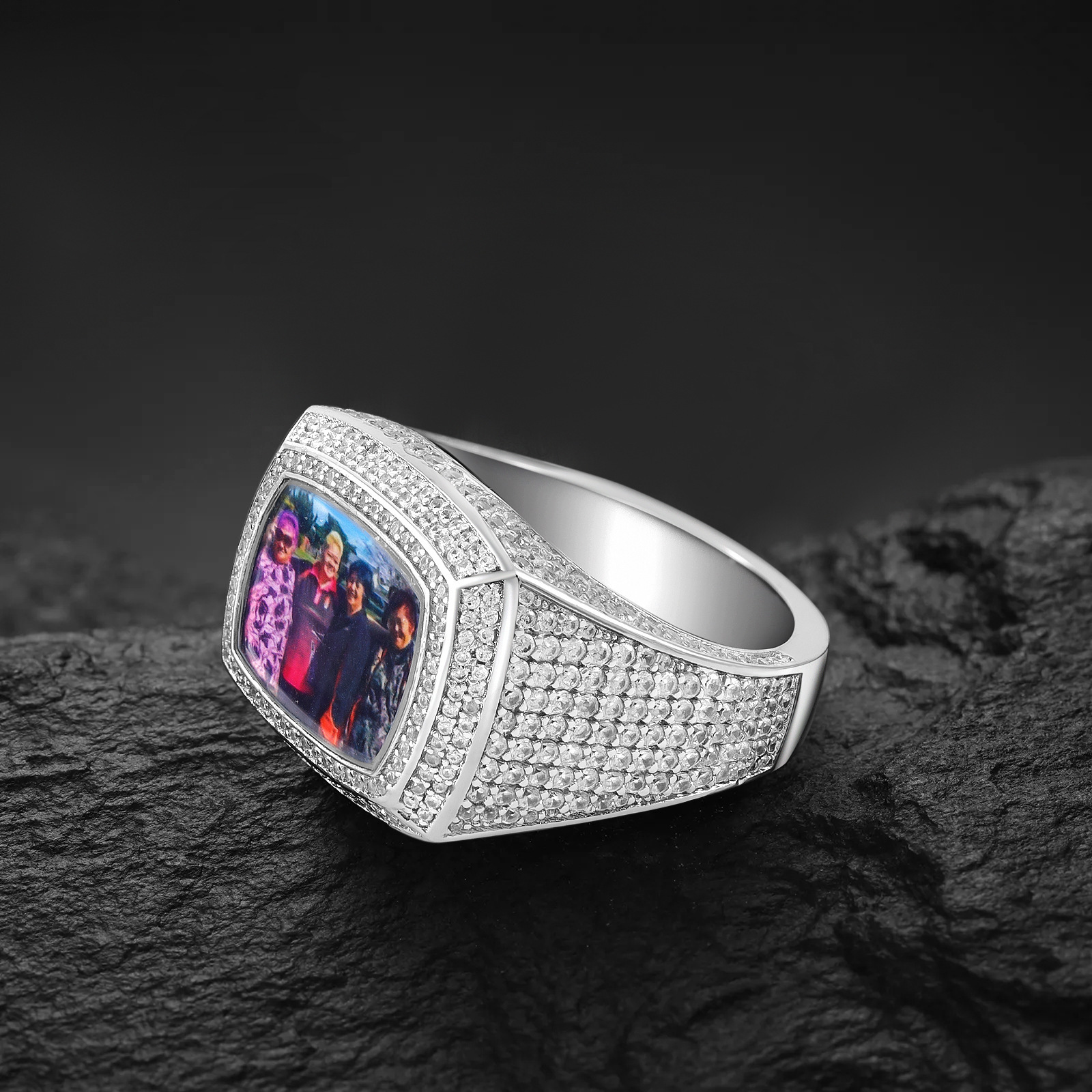 New Arrival Creative Personalized DIY Photo Cube Ring Hip Hop Cool Men's Copper Inlaid Diamond High-End Finger Ring