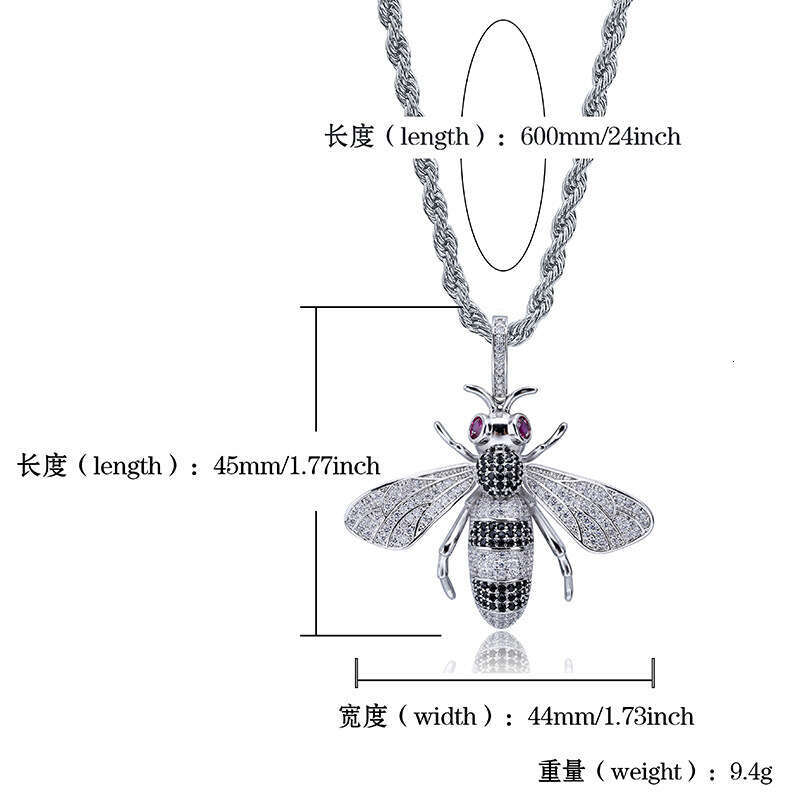Hip Hop Little Bee Personality Pendant Micro Paved Zircon Unisex Ins Trend Necklace
