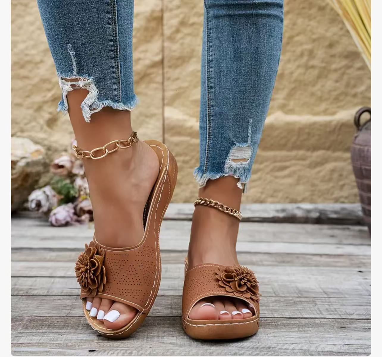 Luxury Brand Designer Shoes Sandals Southeast Asian Foreign Trade Plus Size Thick Sole Hollow Out One-Strap Sandals For Women Cross-Border Open-Toe Fl