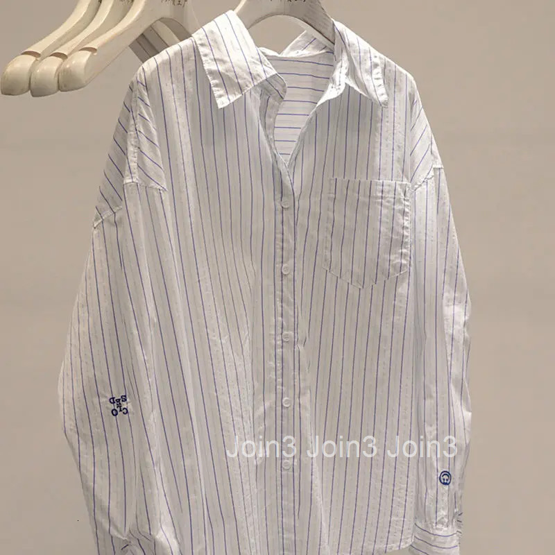 2025 Camisas De Mujer Striped Fashion Blouse for Women Long Sleeve Casual Oversized Tops Embroidery Vintage Shirts Blouses 7o306