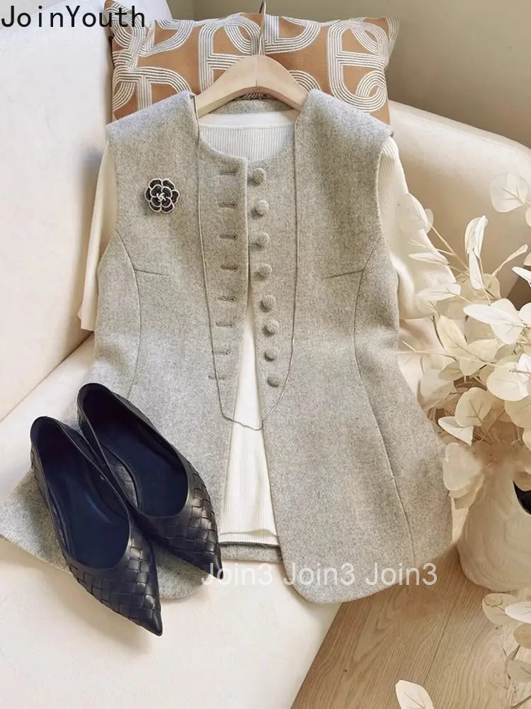 2025 Ropa Mujer Vintage Tanks Sleeveless Cardigan Womens O-neck Slim Fit Waistcoat Temperament Vest Tops Chalecos Para Mujer