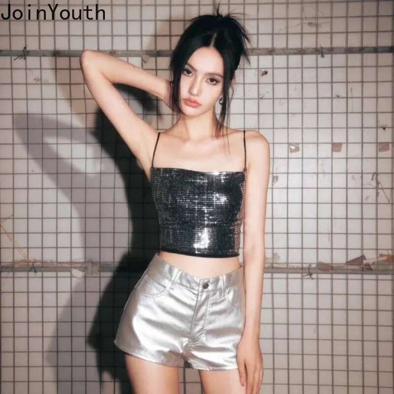 Chic Silver PU Leather Shorts Women Streetwear Slim Waist Sexy Booty Shorts 2025 New Bottoms Summer Pantalones Cortos De Mujer
