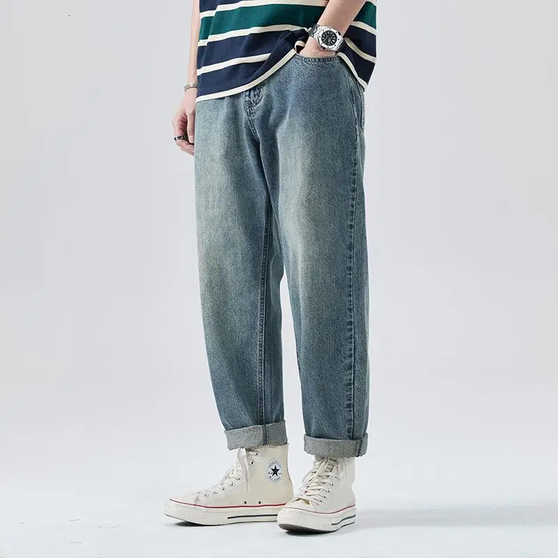 Mens Summer Thin Jeans Loose Tapered Casual Retro Water Male Korean Trousers Trendy Streetwear mens jeans pants 250617