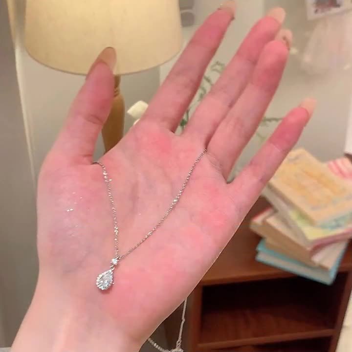Choucong Ins Top Sell Luxury Jewelry Geunine 100% S925 Sterling Silver Pear Cut White 5A Zircon Diamond Water Drop Pendant Elegant Party Women Cavicle