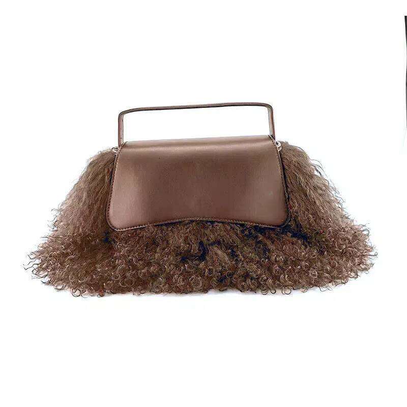 2025 Autumn/Winter Fuzzy Lambskin Bag Tassels: Luxurious Fashion Leather Handbag With Fur And Veet Trim