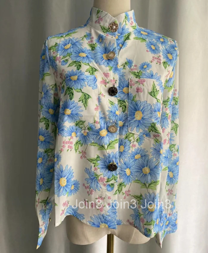 Vintage Blouse Women Clothing Fashion Floral Summer Shirts Stand Neck Long Sleeve Blouses Tops 2025 Blusas Mujer De Moda 27p094
