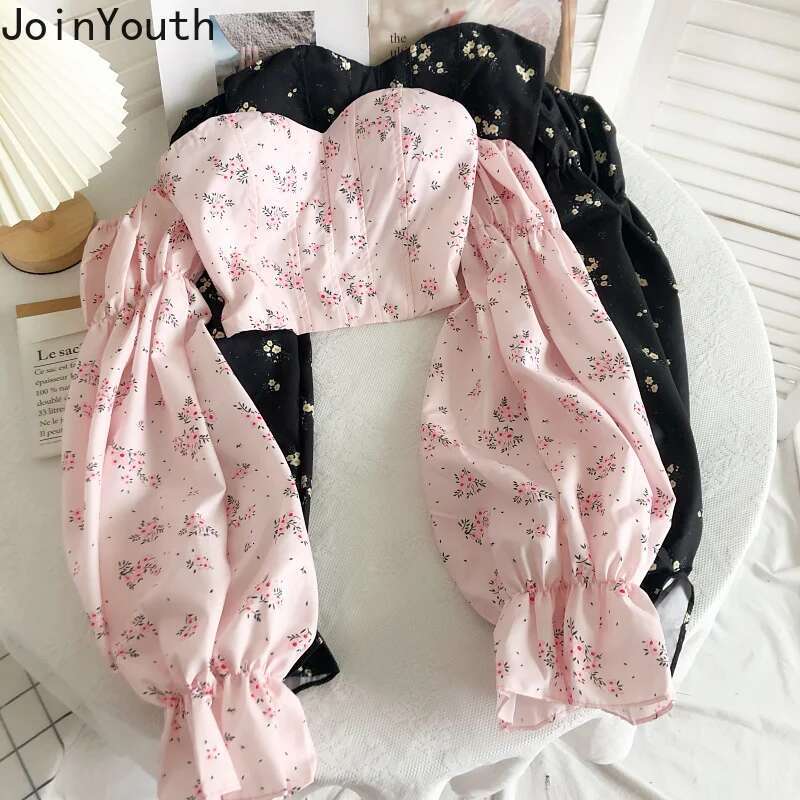 Korean Y2k Tops Women Shirts Sexy Slash Neck Backless Flare Sleeve Cropped Top Fashion Sweet Folds Blouses 2025 Blusas De Mujer