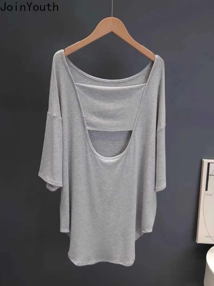 Oversized T Shirts Womens Clothing Y2k Tops Short Sleeve Casual Tees Fashion Summer Camisetas Hollow Out White Sexy T-shirts