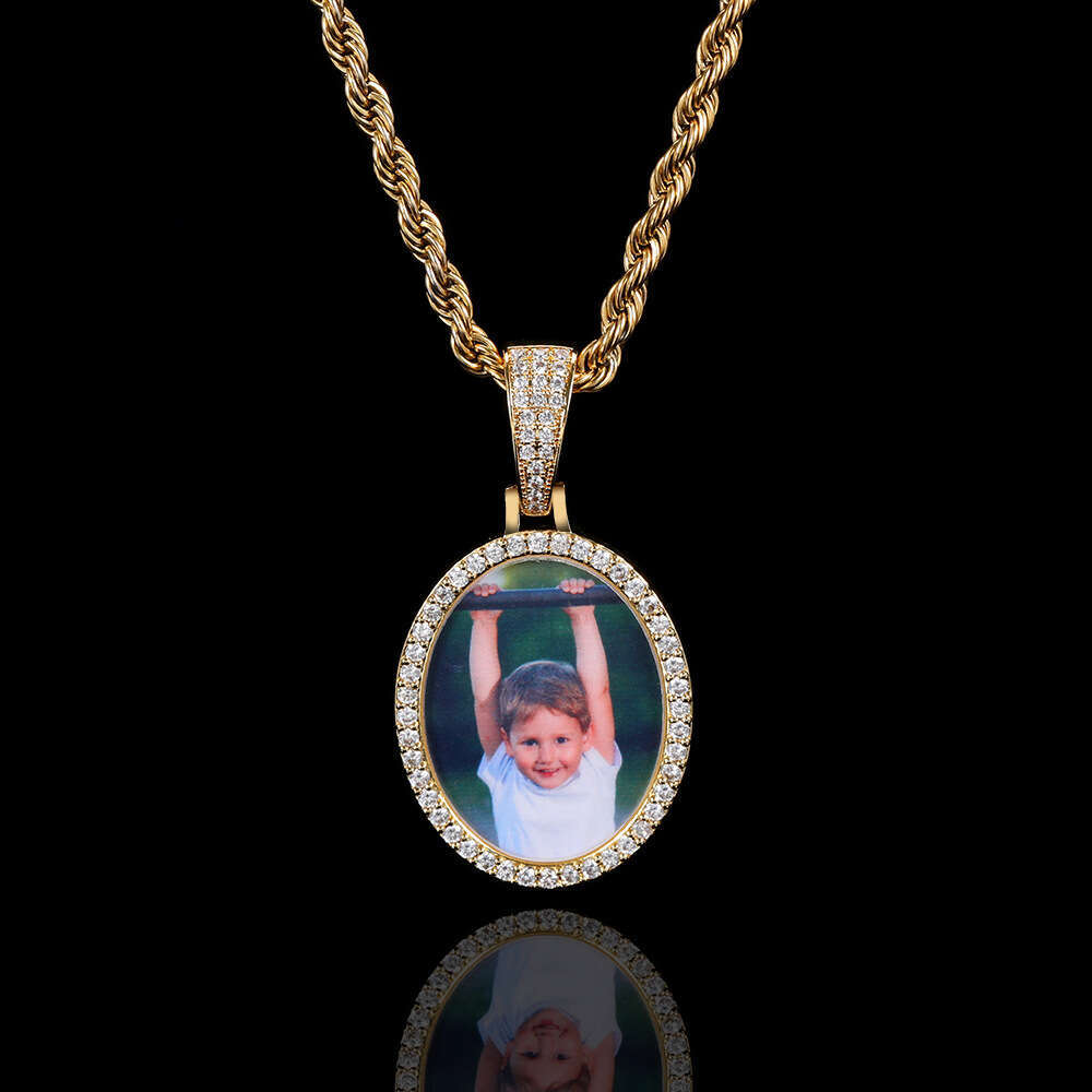 Memory DIY Commemorative Oval Necklace Micro Paved Zircon Trendy Personality Hip Hop Photo Frame Pendant 0fdc