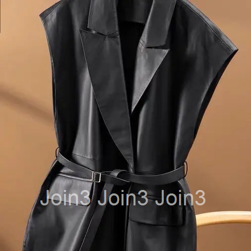 Sleeveless Cardigan Women Clothing Tailored Collar Bandage Tunic Black Korean Waistcoat Vintage Chic PU Temperament Tanks Tops