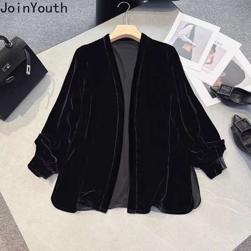 2025 Ropa Mujer Oversized Blouses Womens Clothing Vintage Velvet Shirts Camisas De Mujer Temperament Black Tunic Blouse Tops
