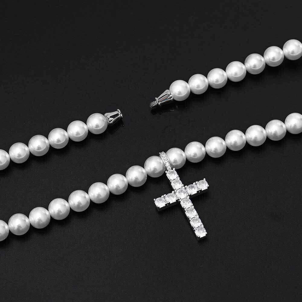 Hip Hop 8mm-10mm Unisex Pearl Simple Matching Cross Butterfly Letter Pendant Necklace 567a