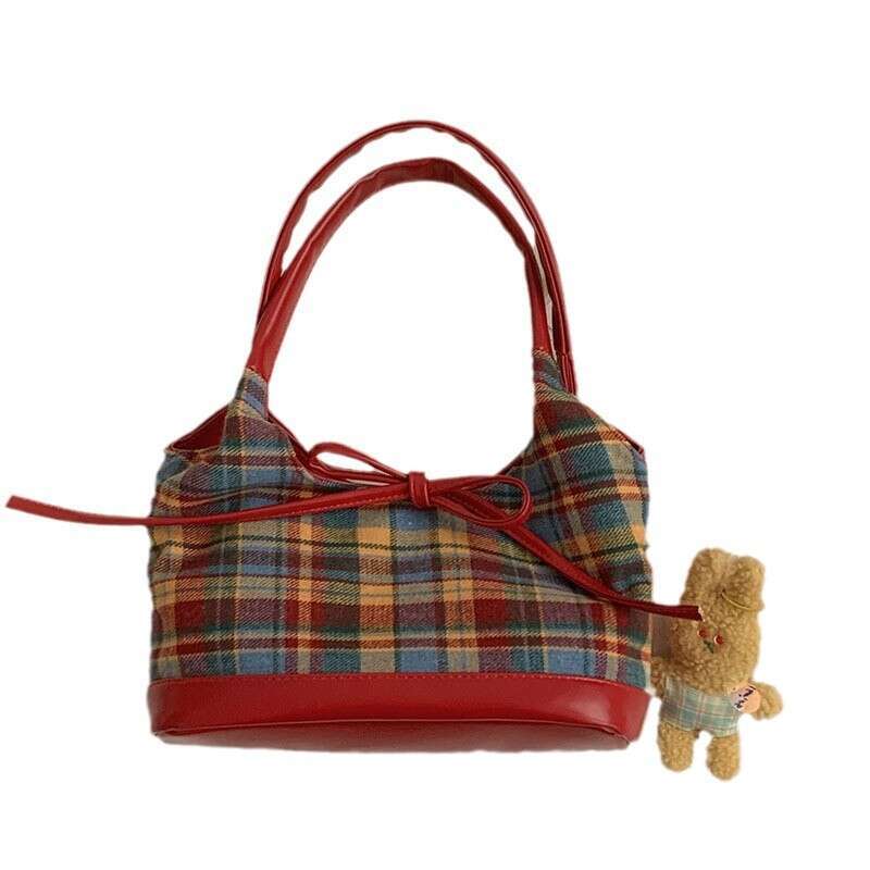 designer bag Korean Style Fashion Handheld Basket for Women 2024 New Wool Plaid Bucket Niche Texture Underarm Bag