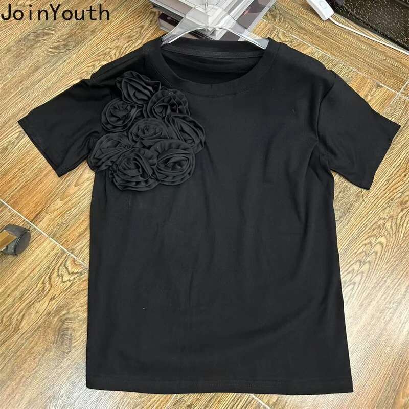 Summer Tshirts for Women 2025 Ropa Mujer Short Sleeve O-neck Tees Fashion Korean Camisetas 3D Floral Sweet Casual T-shirt Tops