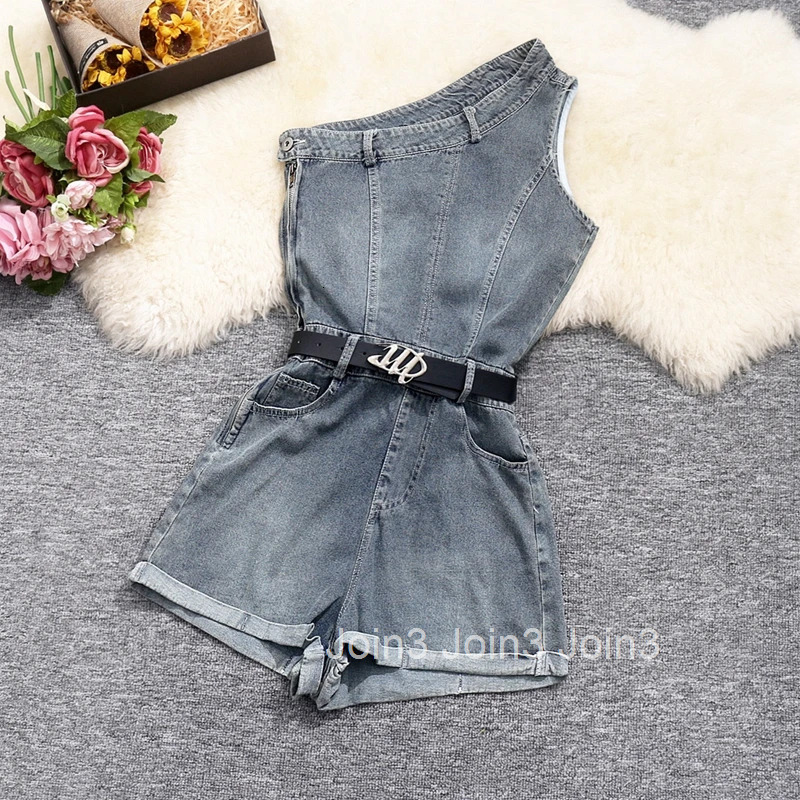 Harajuku Denim Jumpsuit Fashion Summer Rompers Womens Clothing 2025 Off Shoulder Slim Waist Sexy Playsuit Korean Y2k Bodysuit