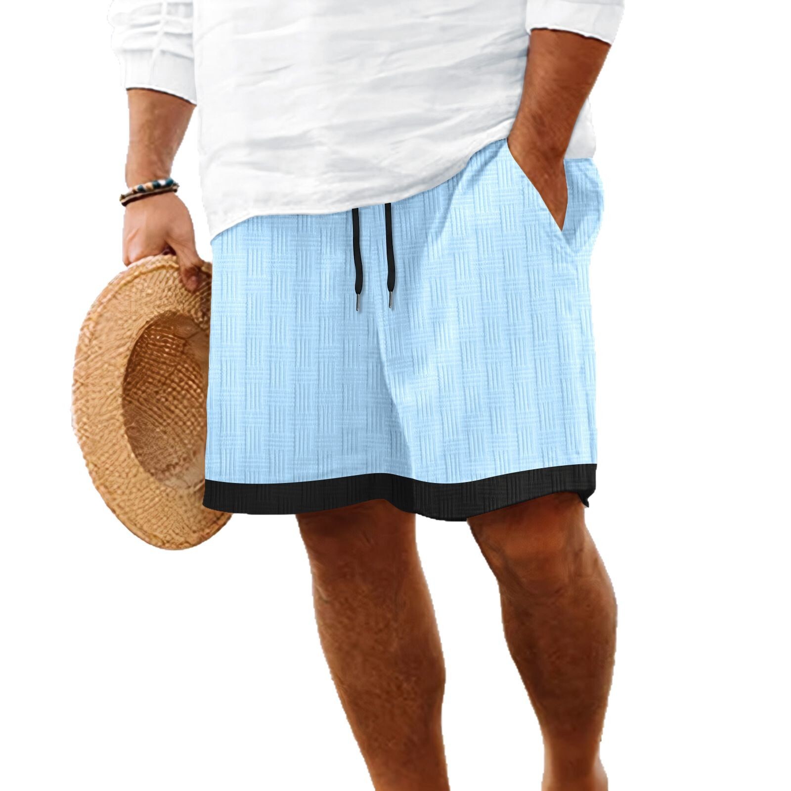 Free Shipping Designer Beach 2025 European And American Cross-border Amazon Independent Station New Shorts Multi-pocket Drawstring Jacquard Men's