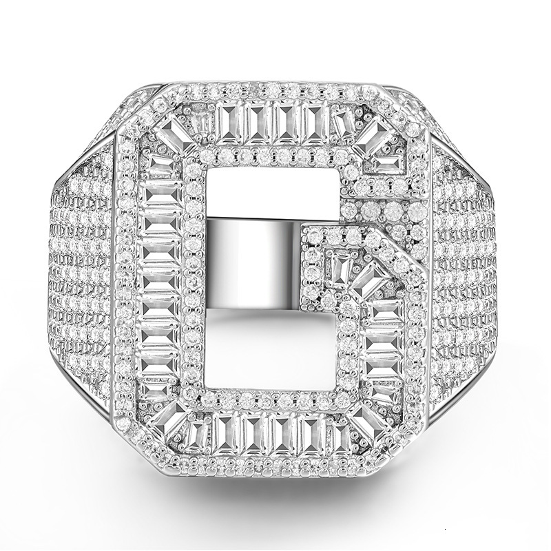 Moissanite rings Men's Full Diamond G-Shaped Letter Couple Hip-hop Bold Trendy Personalized Ring Silver jewelry rings